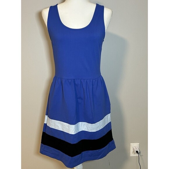 Cynthia Rowley Dresses & Skirts - Cynthia Rowley Fit Flare Blue Dress Black Stretch Sleeveless Sz S Knee Length